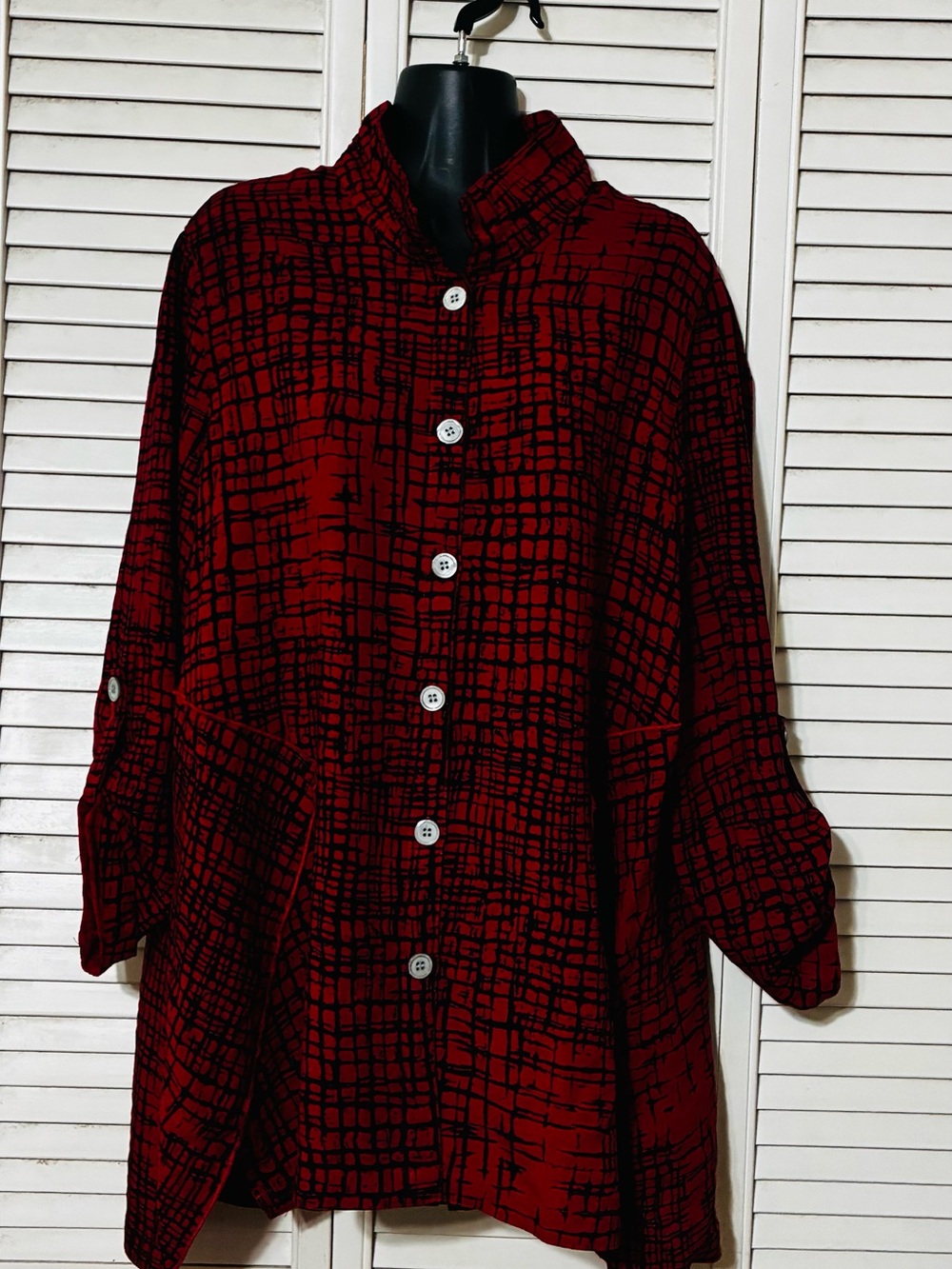 John Mark Red and Black Patterned Button-Front Tunic